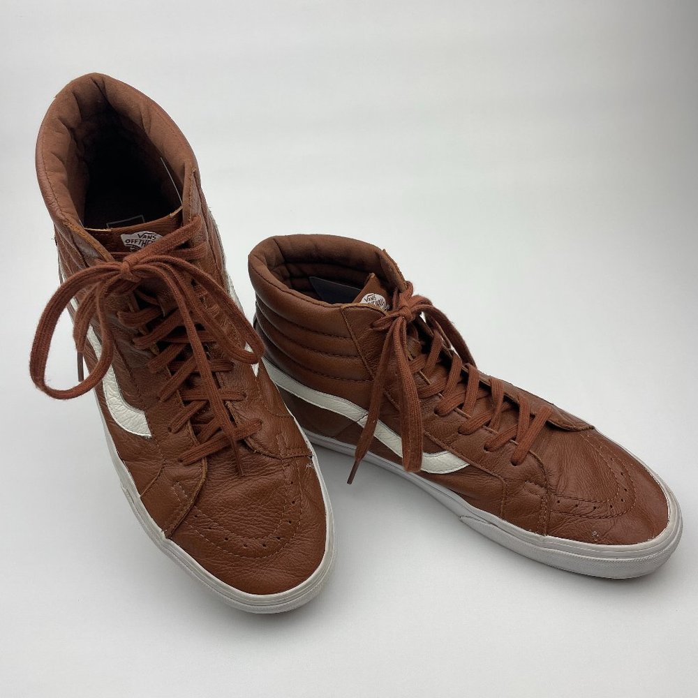 Vans Sk8-Hi Brown Tumbled Leather High Tops Men’s 12 Off The Wall Sneakers